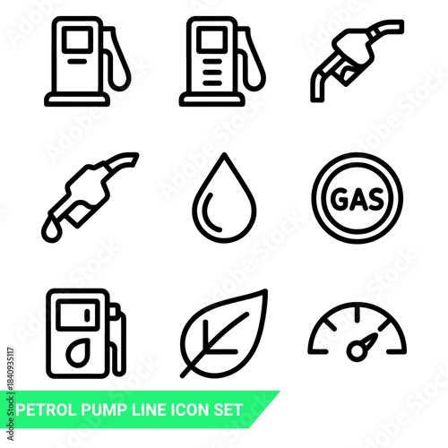 Petrol pump line icon set