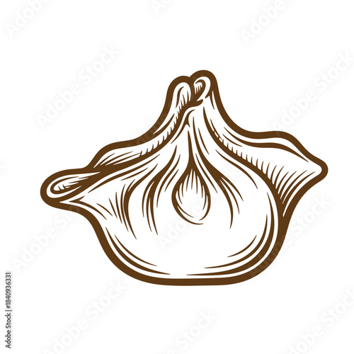 Hand drawn brown color vintage sketch style dumpling illustration on a white background.