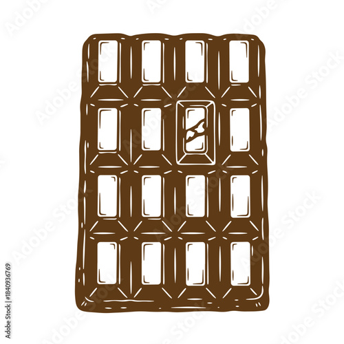 Hand drawn illustration of a delicious chocolate bar in sketch style on a white background