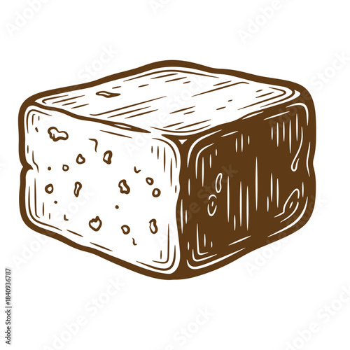 Hand drawn illustration of a delicious piece of brown sugar block sketch vintage style