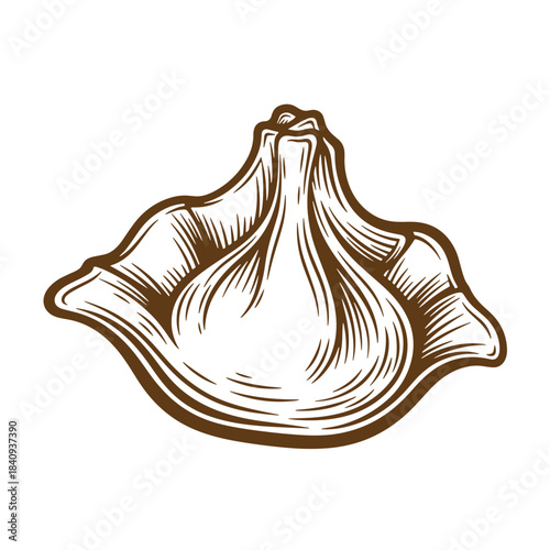 Hand drawn sketch illustration of a delicious khinkali georgian dumpling in vintage style