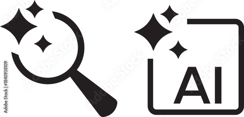 ai search button icon. magnifying glass with stars sparkle icons. Artificial intelligence ai search icon. AI generated buttons set. artificial intelligence with magnifying glass icon. search button