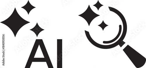 ai search button icon. magnifying glass with stars sparkle icons. Artificial intelligence ai search icon. AI generated buttons set. artificial intelligence with magnifying glass icon. search button