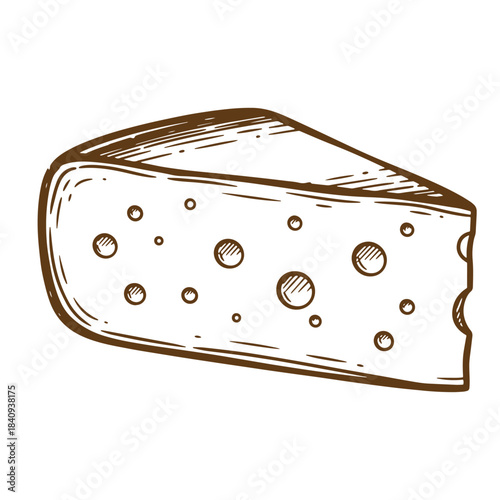 Hand drawn sketch of delicious cheese wedge illustration in retro vintage style
