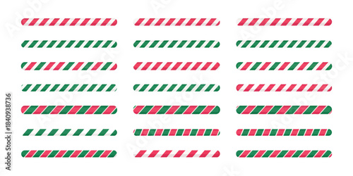 Christmas candy cane brush collection with red, green, and white spiral stripes, offering charming holiday borders, decorative sweet patterns,