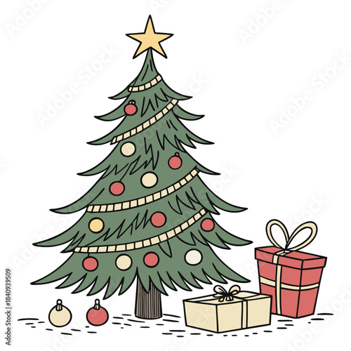 Christmas decorating ideas with a Christmas tree vector design on a white background