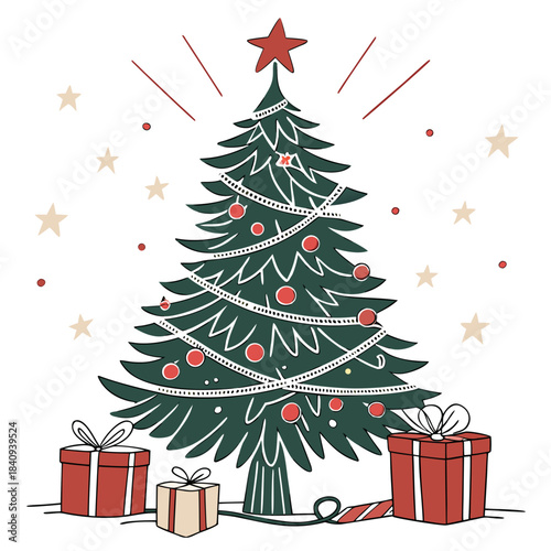 Christmas decorating ideas with a Christmas tree vector design on a white background