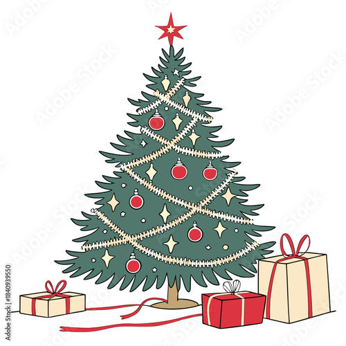 Christmas decorating ideas with a Christmas tree vector design on a white background