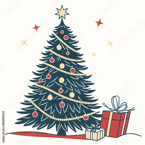Christmas decorating ideas with a Christmas tree vector design on a white background