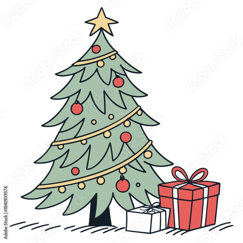 Christmas decorating ideas with a Christmas tree vector design on a white background
