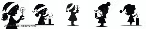 vector silhouette of a little girl carrying a Christmas candle