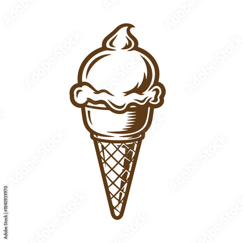 Simple vintage sketch of an ice cream cone delicious summer dessert treat