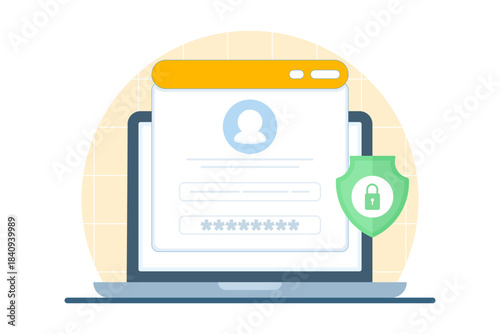 Illustration showing a secure login screen, symbolizing user authentication, account security, and safe access to online services and applications.