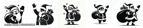 silhouette of santa claus waving his hand carrying a sack of gifts