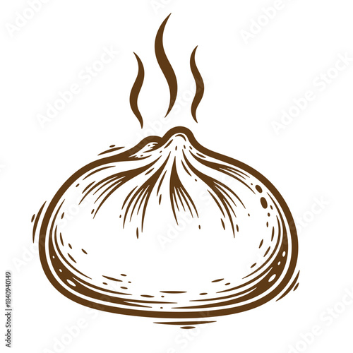 Vector illustration of a delicious steaming asian dumpling in a sketch vintage style