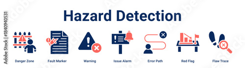 Hazard Detection web banner icon vector illustration concept for Business with icon of Danger Zone, Fault Marker, Warning, Issue Alarm, Error Path, Red Flag.