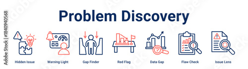 Problem Discovery web banner icon vector illustration concept for Business with icon of Hidden Issue, Warning Light, Gap Finder, Red Flag, Data Gap, Flaw Check.