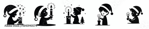 vector silhouette of a little boy carrying a Christmas candle