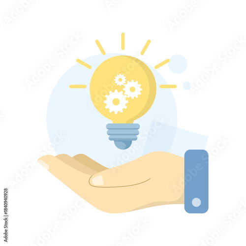 Hand holding a lightbulb vector illustration, symbolizing creativity, innovation, brainstorming, and idea generation for business or personal projects.