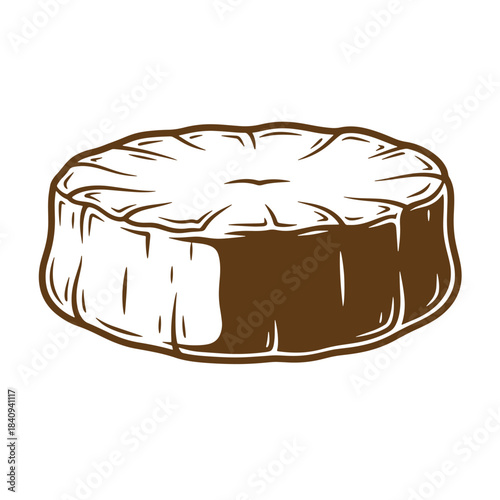 Vintage style illustration of a round brown block of delicious food texture isolated