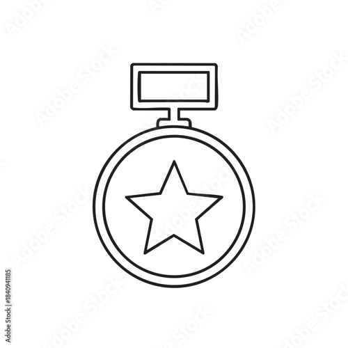 Simple Line Drawing of a Medal with a Star in the Center.