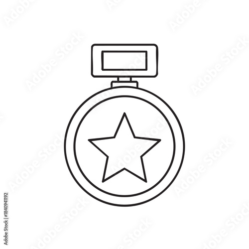 Minimalist Line Drawing of a Medal with a Star in the Center.