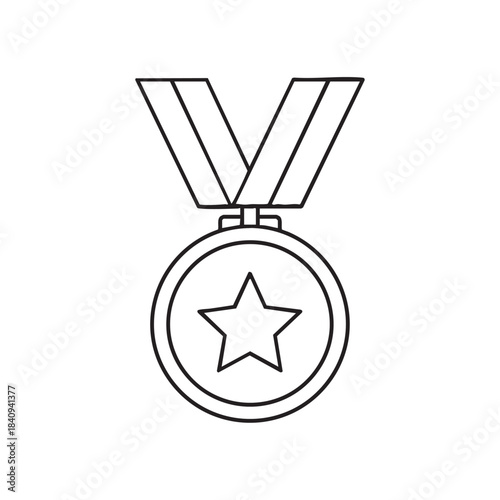Simple Line Drawing of a Medal with a Star in the Center.