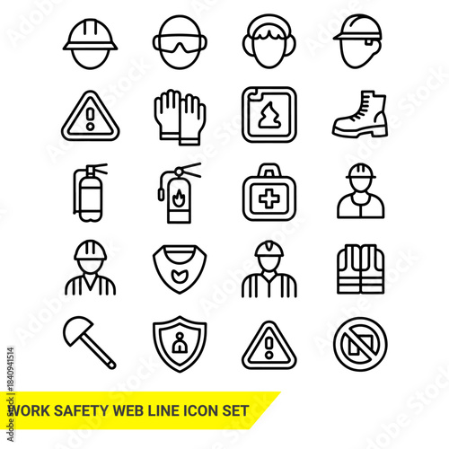 Work Safety web line icon set
