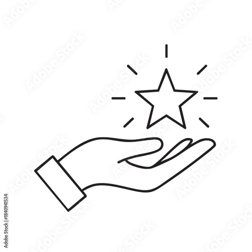 Minimalist Illustration of Hand Holding a Sparkling Star.