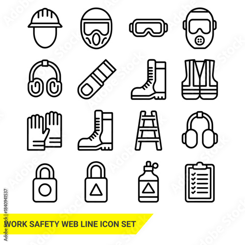 Work Safety web line icon set