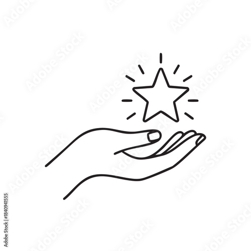 Minimalist Illustration of Hand Holding a Glowing Star.