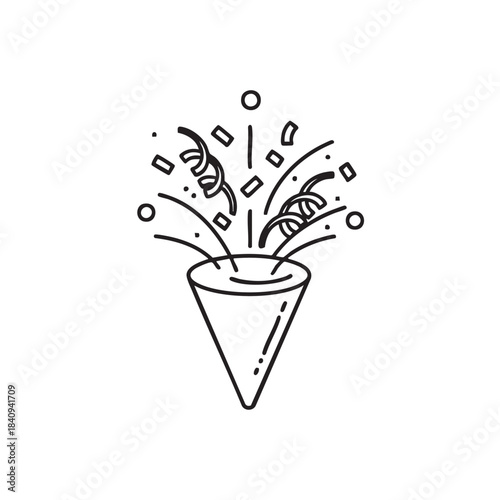 Celebratory Party Popper Exploding with Confetti and Streamers.