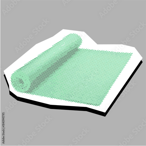 Yoga mat Halftone Dotted Collage Element Pointillize in Paper Torn vector for fitness and wellness concepts. Symbolizes exercise, health, and abstract workout art.