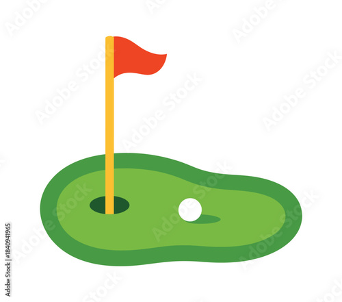Golf course green icon, with flagstick and golf ball in flat vector style, perfect for sports apps