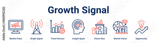 Growth Signal web banner icon vector illustration concept for business with icon of Market Pulse, Bright Signal, Trend Horizon, Insight Spark, Vision Rise, Market.
