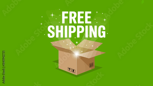 Free Shipping Box Illustration with Sparkling Background