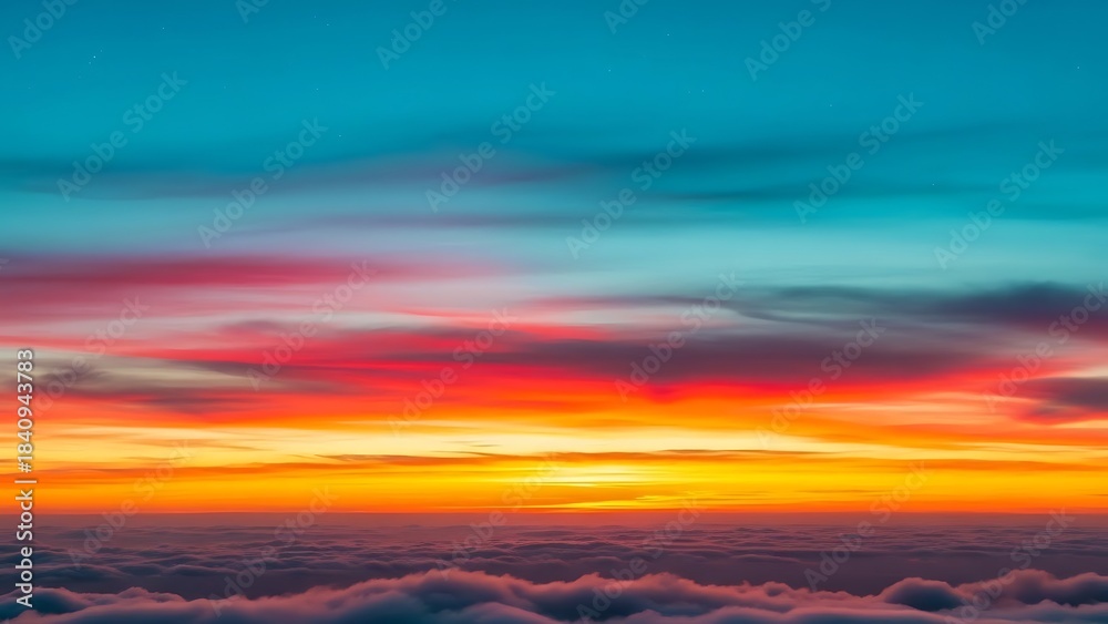 Obraz premium Vibrant sunset over clouds, fiery sky