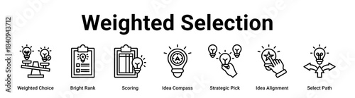 Weighted Selection web banner icon vector illustration concept for business with icon of Weighted Choice, Bright Rank, Scoring, Idea Compass, Strategic Pick, Idea Alignment.