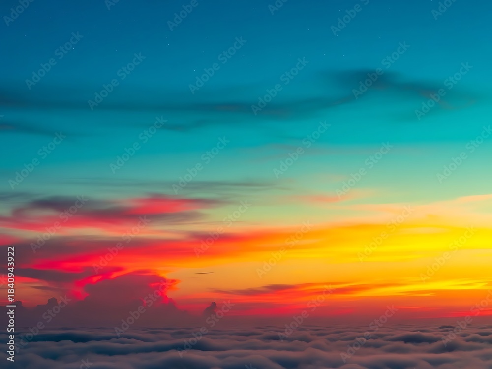 Fototapeta premium Vivid sunset sky over ocean of clouds