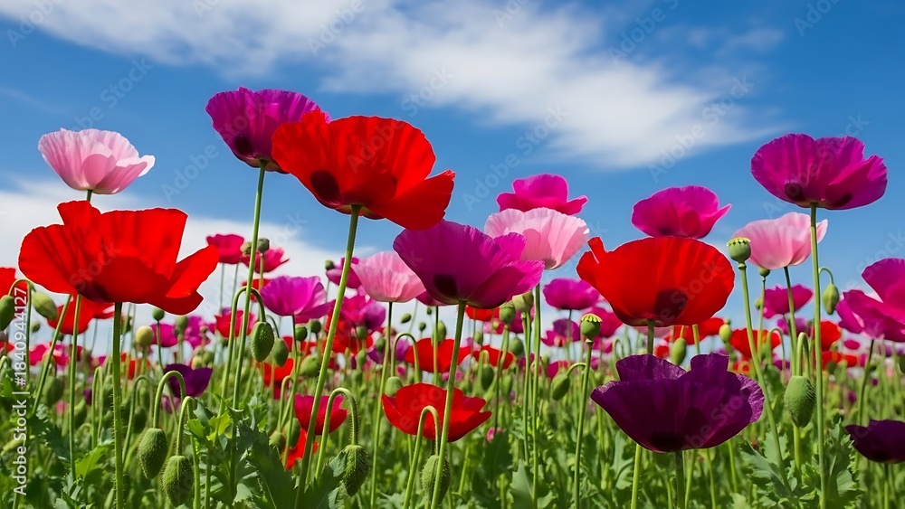 Obraz premium Field of colorful poppies under a blue sky