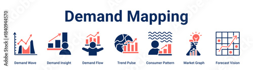 Demand Mapping web banner icon vector illustration concept for business with icon of Demand Wave, Demand Insight, Demand Flow, Trend Pulse, Consumer Pattern, Market Graph.