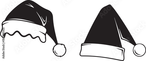Set of 2 Black and White Santa Claus Hats Vector Illustration