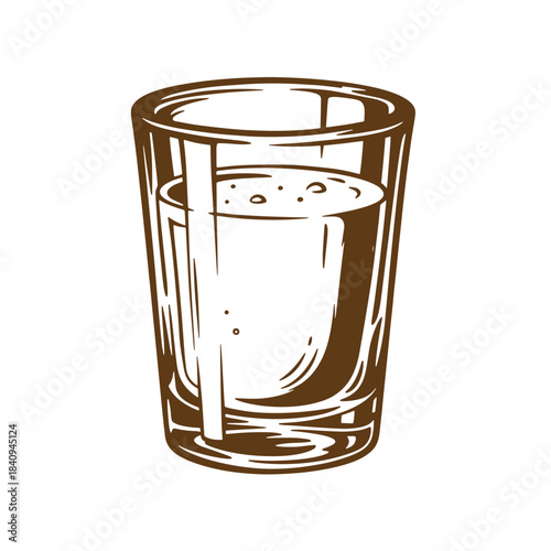 A vector illustration of a classic shot glass filled with liquid in vintage sketch style