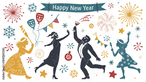 Dynamic Silhouette Set: Masks, Bells, Feathers. Festive Carnival Celebration, Mardi Gras Holiday Theme Design.