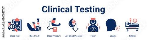 Clinical Testing web banner icon vector illustration concept for health and medical with icon of Blood Test, Blood Test, Blood Pressure, Low Blood Pressure, Fever.
