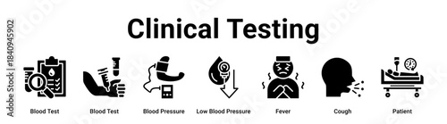 Clinical Testing web banner icon vector illustration concept for health and medical with icon of Blood Test, Blood Test, Blood Pressure, Low Blood Pressure, Fever.