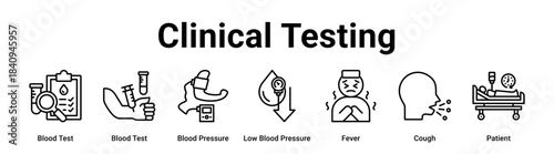 Clinical Testing web banner icon vector illustration concept for health and medical with icon of Blood Test, Blood Test, Blood Pressure, Low Blood Pressure, Fever.