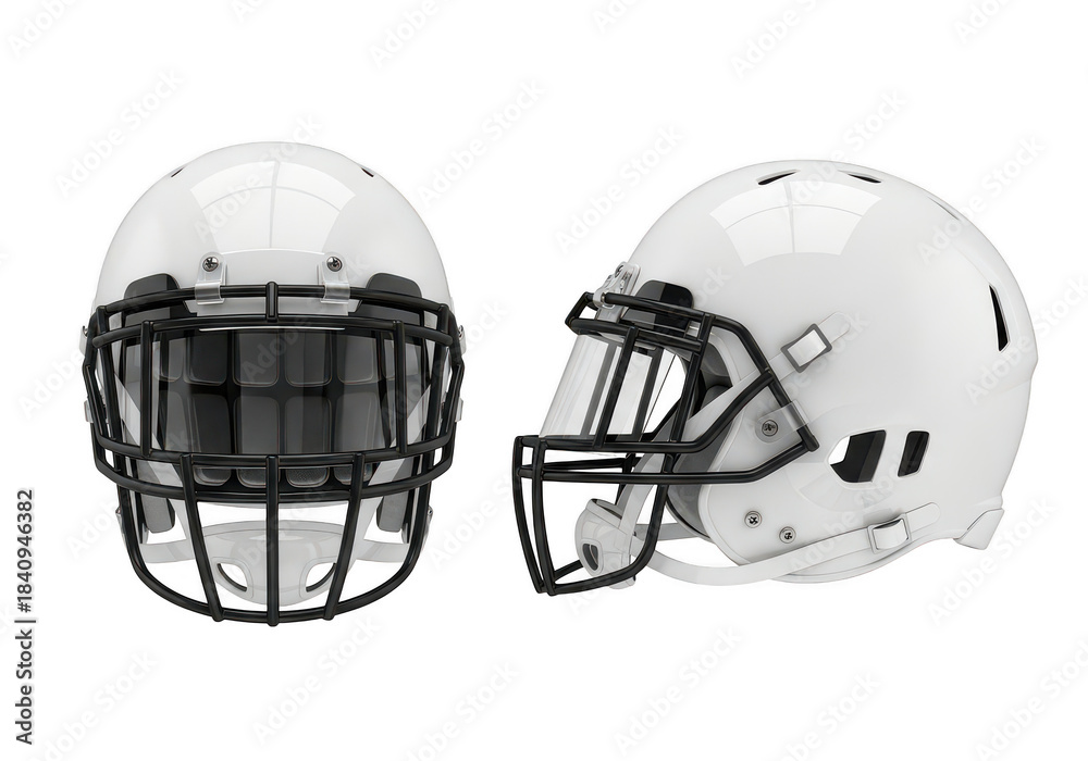 Fototapeta premium Two white football helmets isolated on transparent background