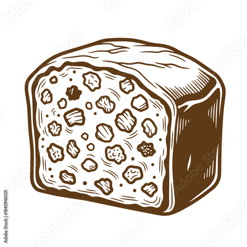 Brown sketch vintage style fruitcake vector illustration isolated on white background