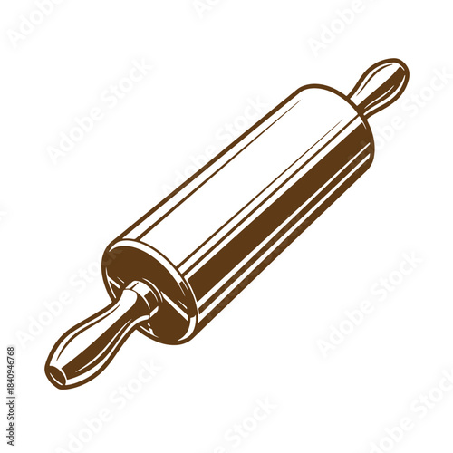 Brown wooden rolling pin illustration for baking and cooking kitchen theme sketch vintage